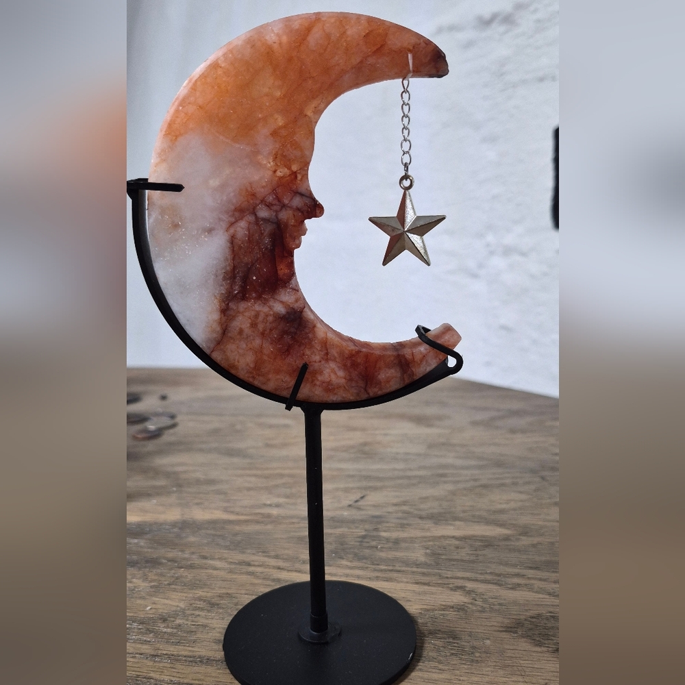 Celestial Crescent Moon Sculpture in Brown and White